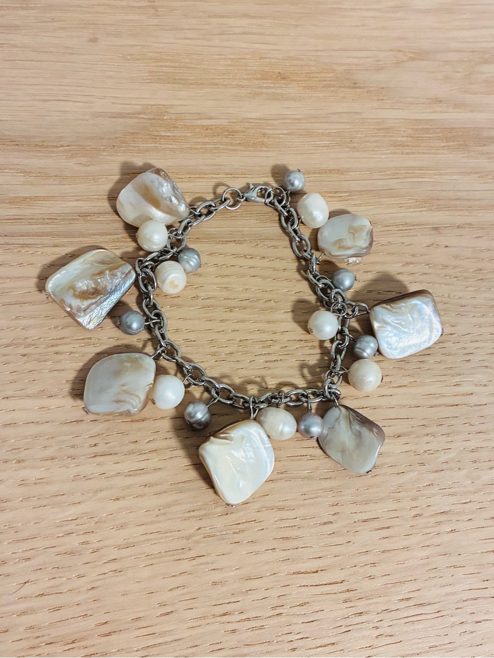 Mother of Pearl & Baroque Cultured Fresh Water Pearls Silver Tone Bracelet